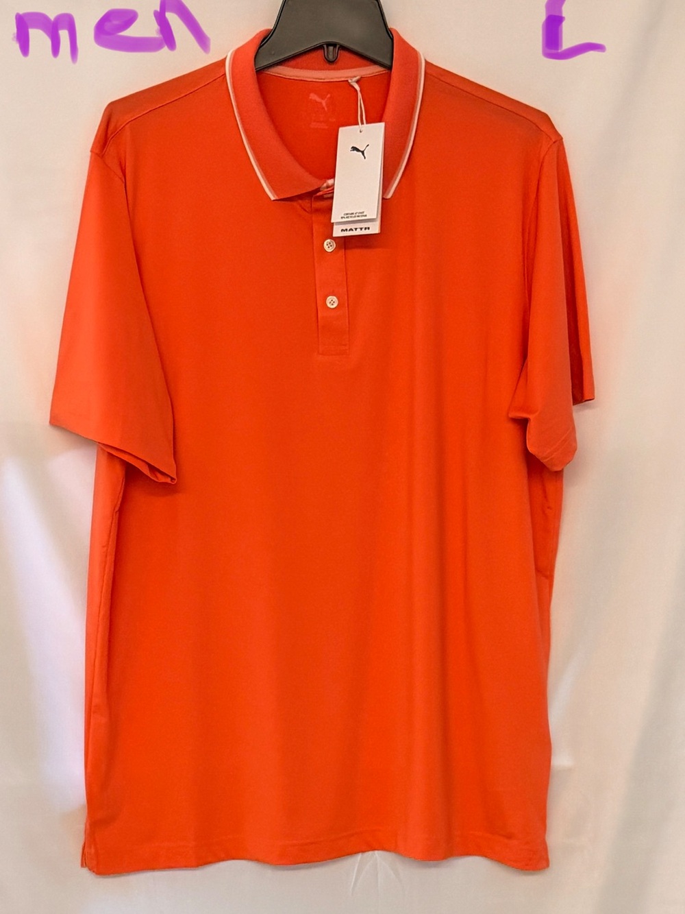 Puma Men’s Bright Orange Polo with White Collar Piping